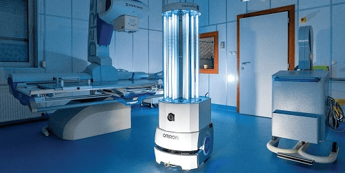 Robot mobil autonom de dezinfecție UV.